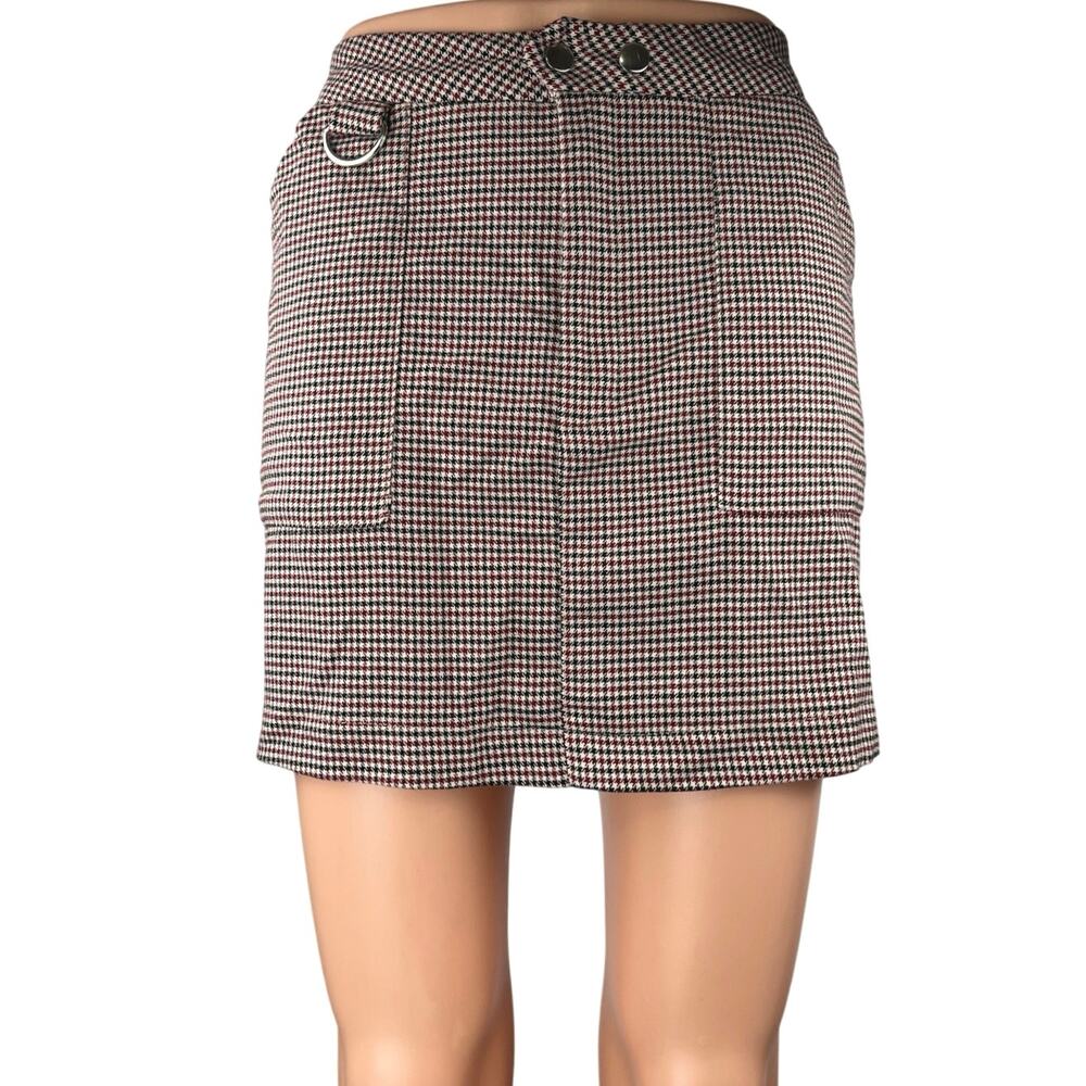 Pull & Bear Women's Multicolor Houndstooth High Waisted Pencil Mini Skirt Sz M